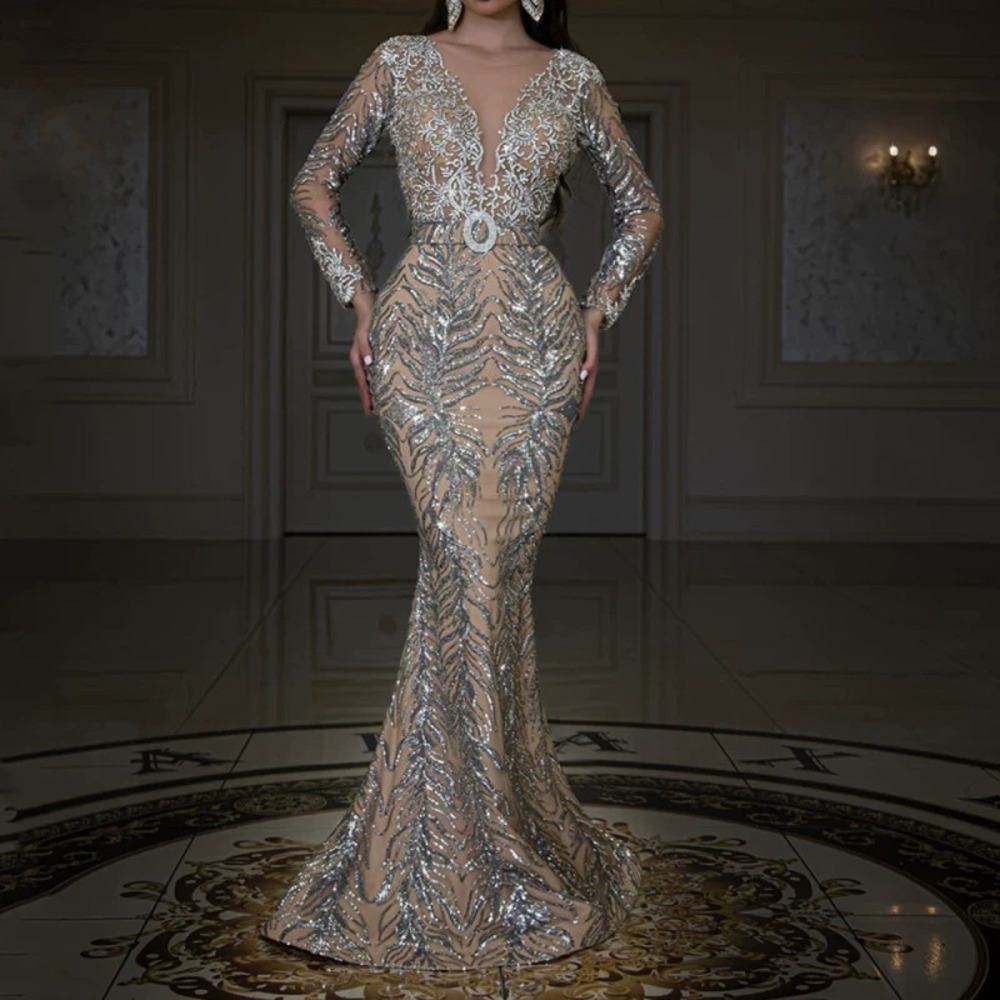 ZARA Spring Gold Foil Long Sleeve Curve Hugging Sexy Evening Gown